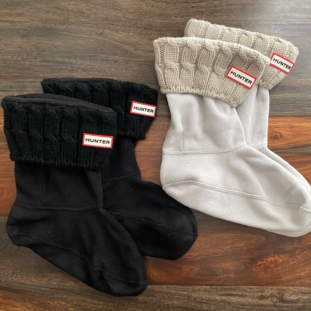 Hunter Boot Socks Pair in Black and Light Gray with Knit Cuffs